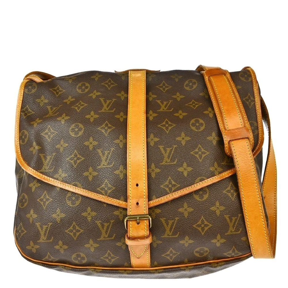 Louis Vuitton Brown Tan Messenger Bag with Monogram Canvas